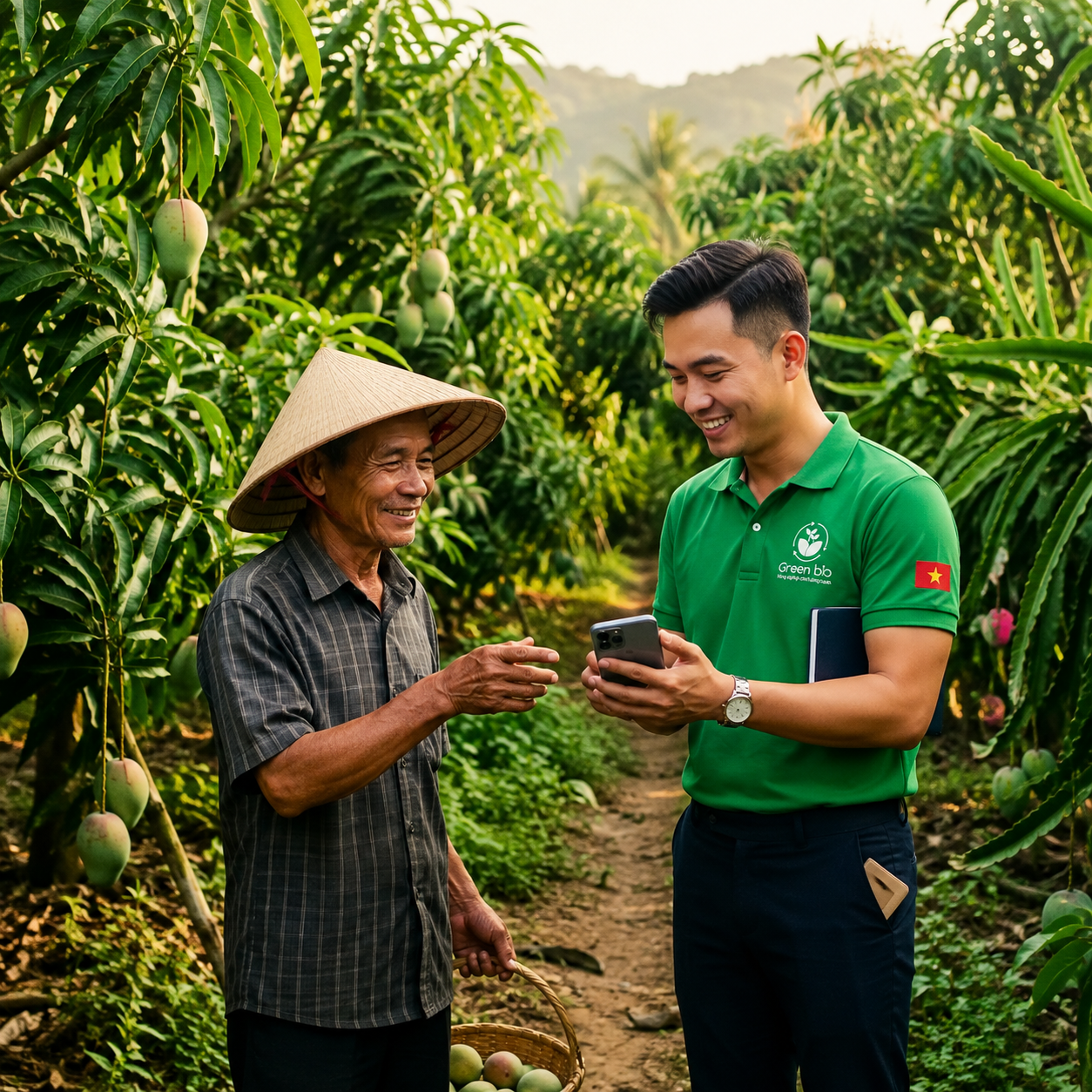 Kỹ sư Greenbio đang tư vấn và kiểm tra bệnh lý cây trồng qua điện thoại